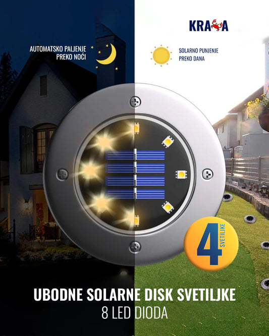 4 Ubodne Solarne Disk Svetiljke - 8 Led dioda
