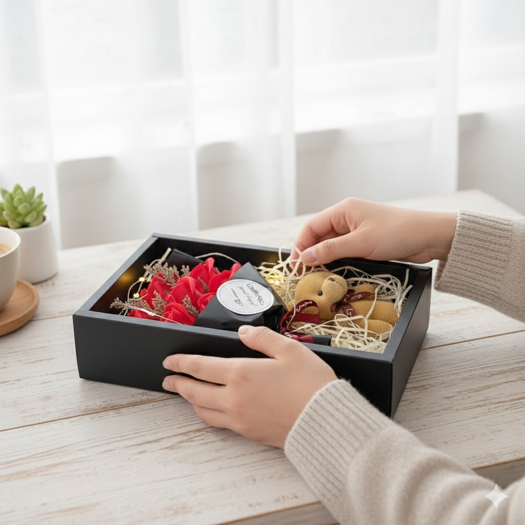 Luxury Love Set, 7 crvenih ruža, meda i LED svetlo