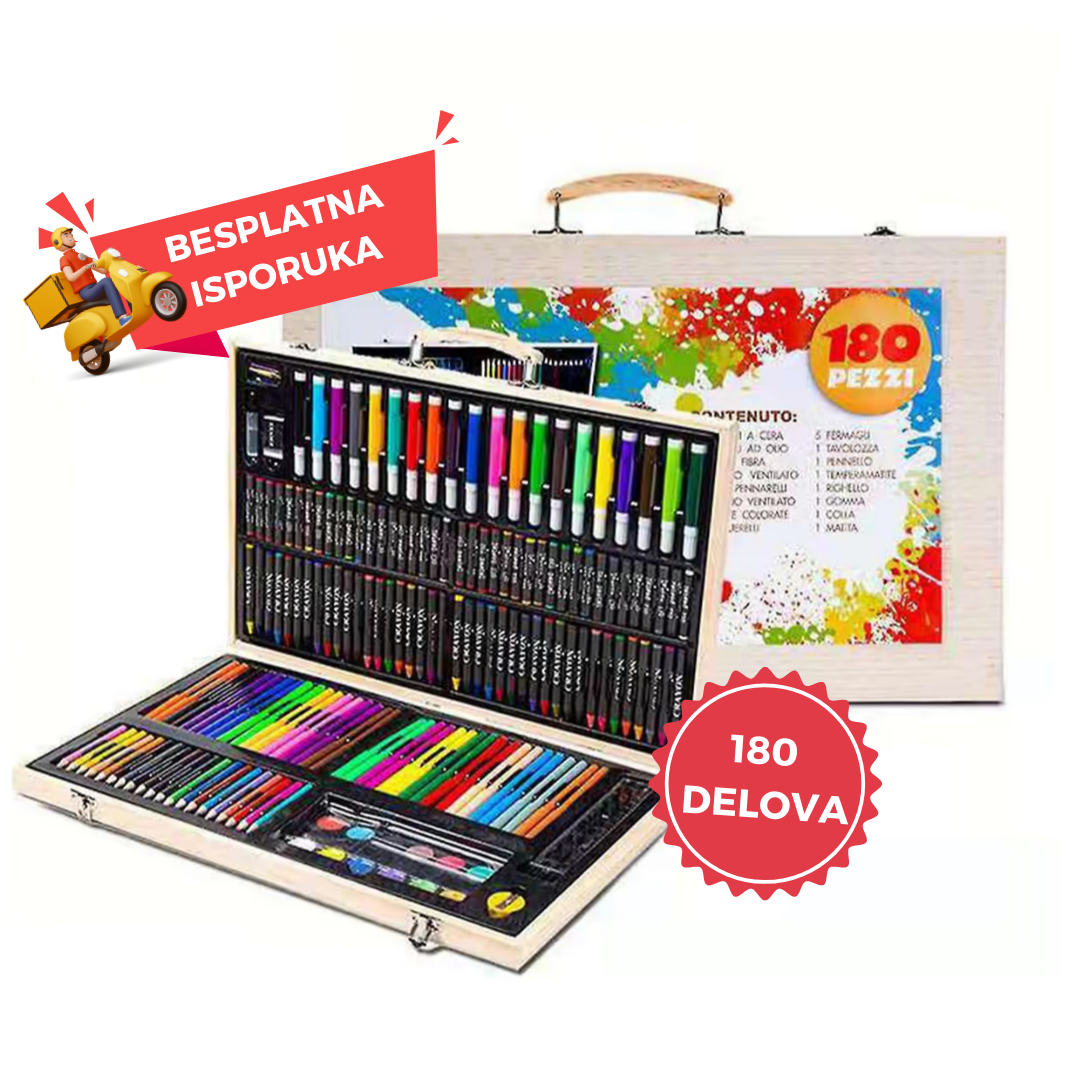 Deluxe set za crtanje za decu - Drveni kofer sa bojicama (BESPLATNA ISPORUKA)
