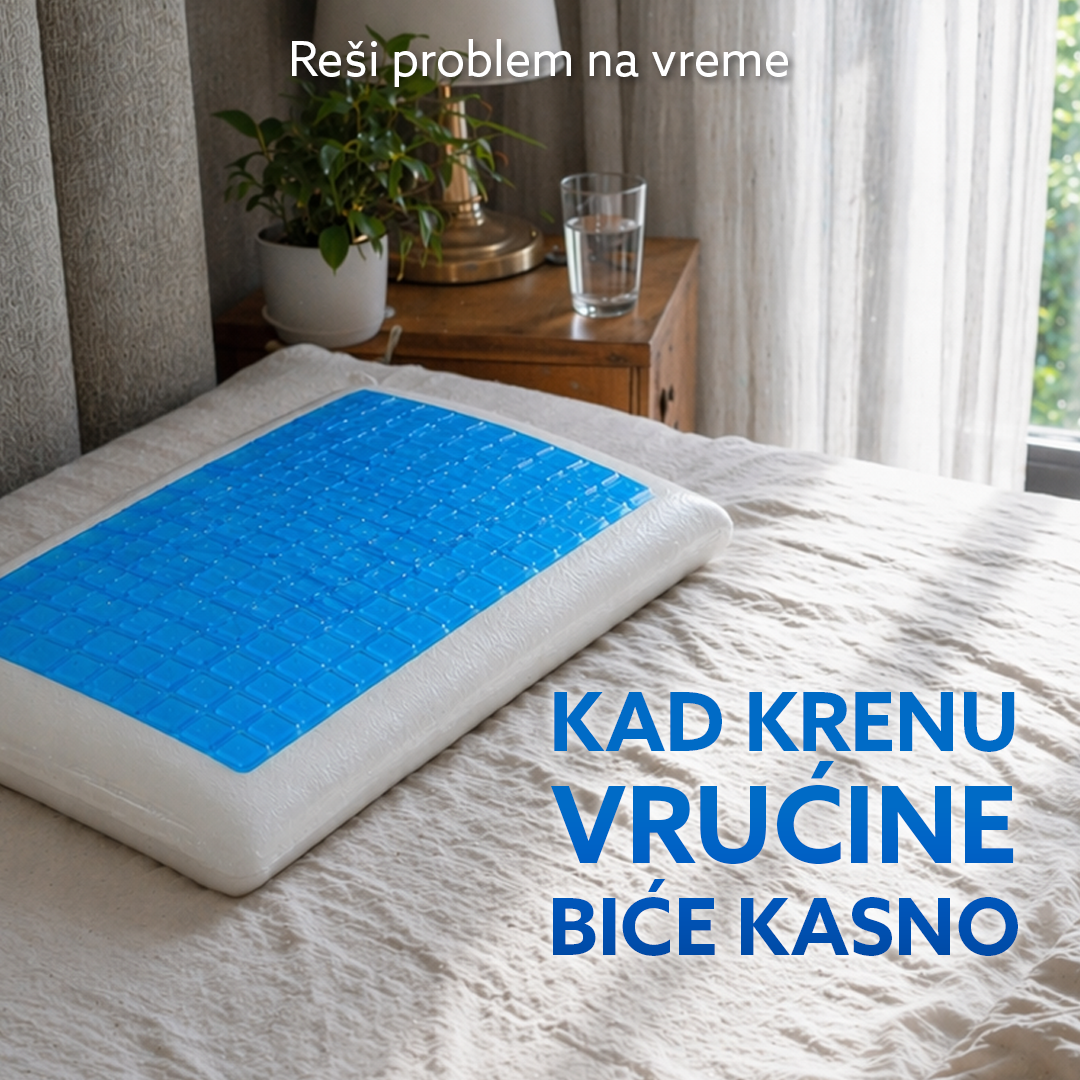 Jastuk od memorijske pene sa plavim gelom za hladjenje, Beli