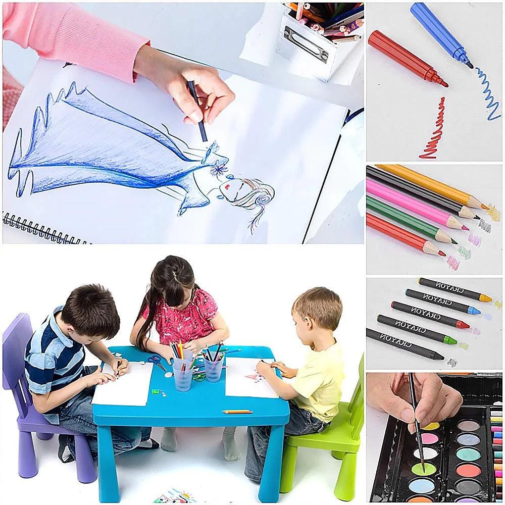 Plastični set za crtanje za decu, kofer sa bojicama i školskim priborom