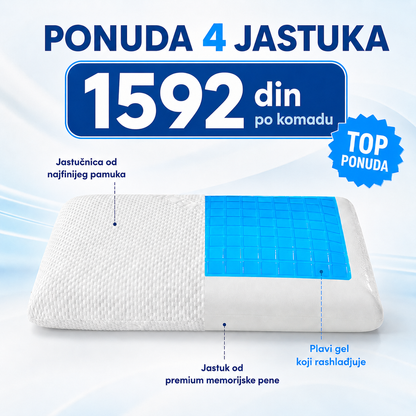 Jastuk od memorijske pene sa plavim gelom za hladjenje, Beli