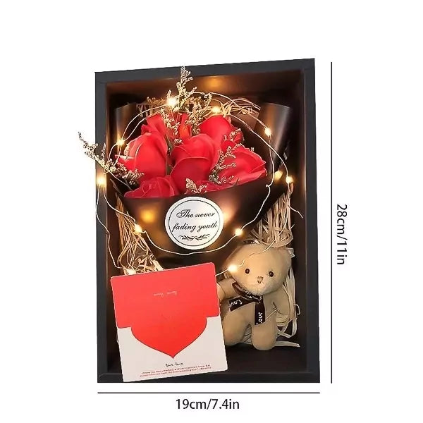 Luxury Love Set, 7 crvenih ruža, meda i LED svetlo