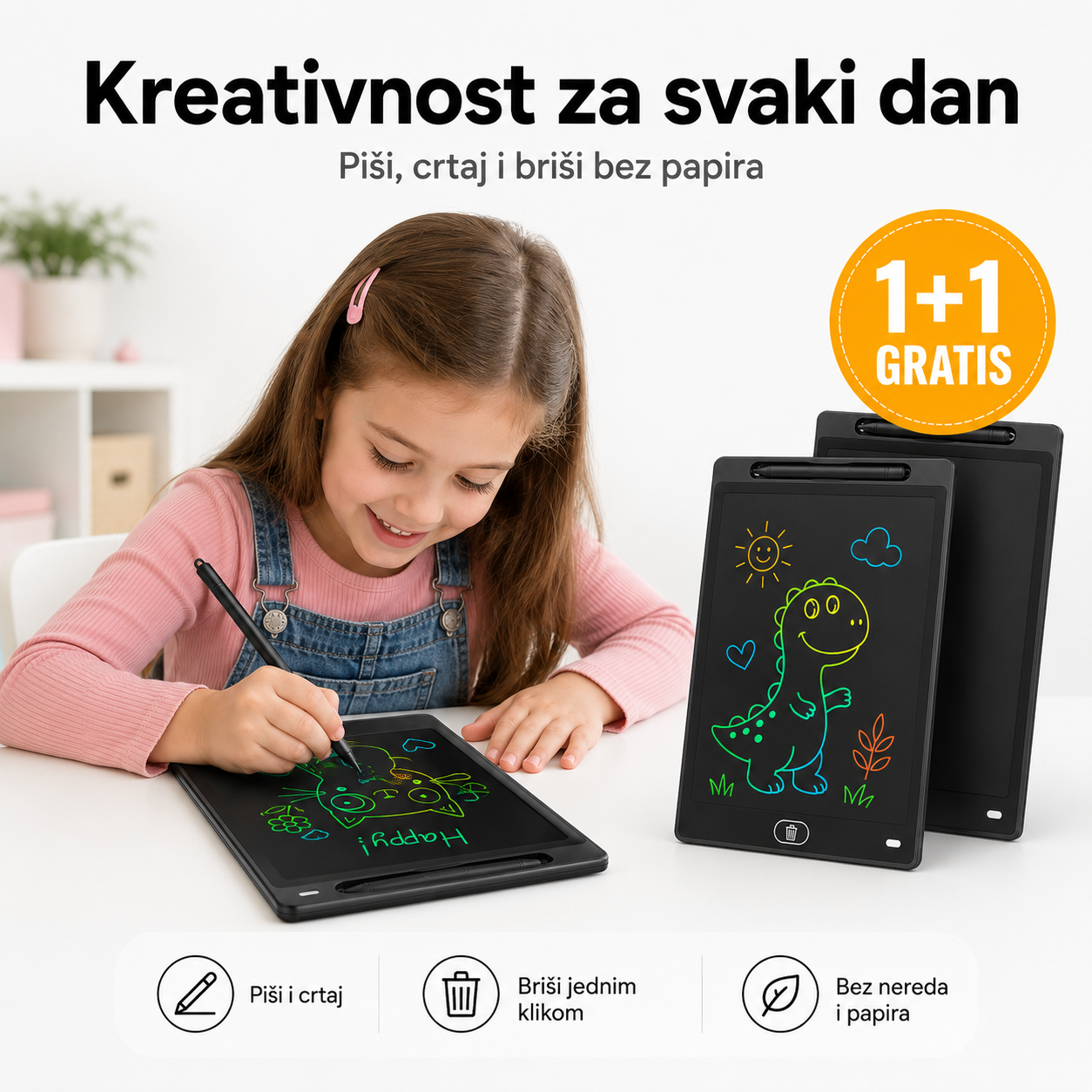 LCD piši-briši tabla za decu, 1+1 gratis
