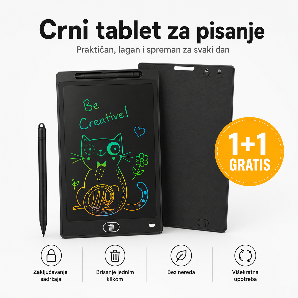 LCD piši-briši tabla za decu, 1+1 gratis