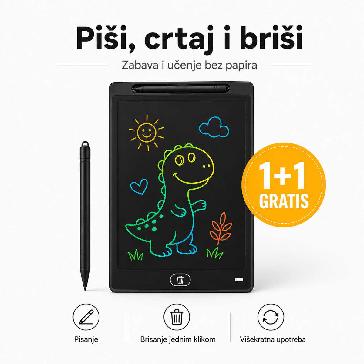 LCD piši-briši tabla za decu, 1+1 gratis