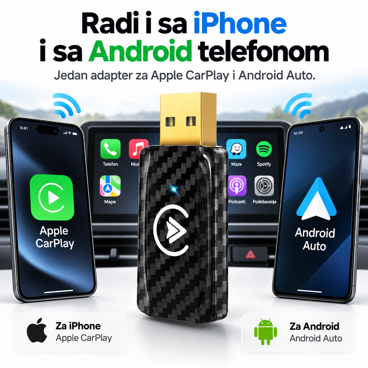Bežični adapter za Apple CarPlay i Android Auto