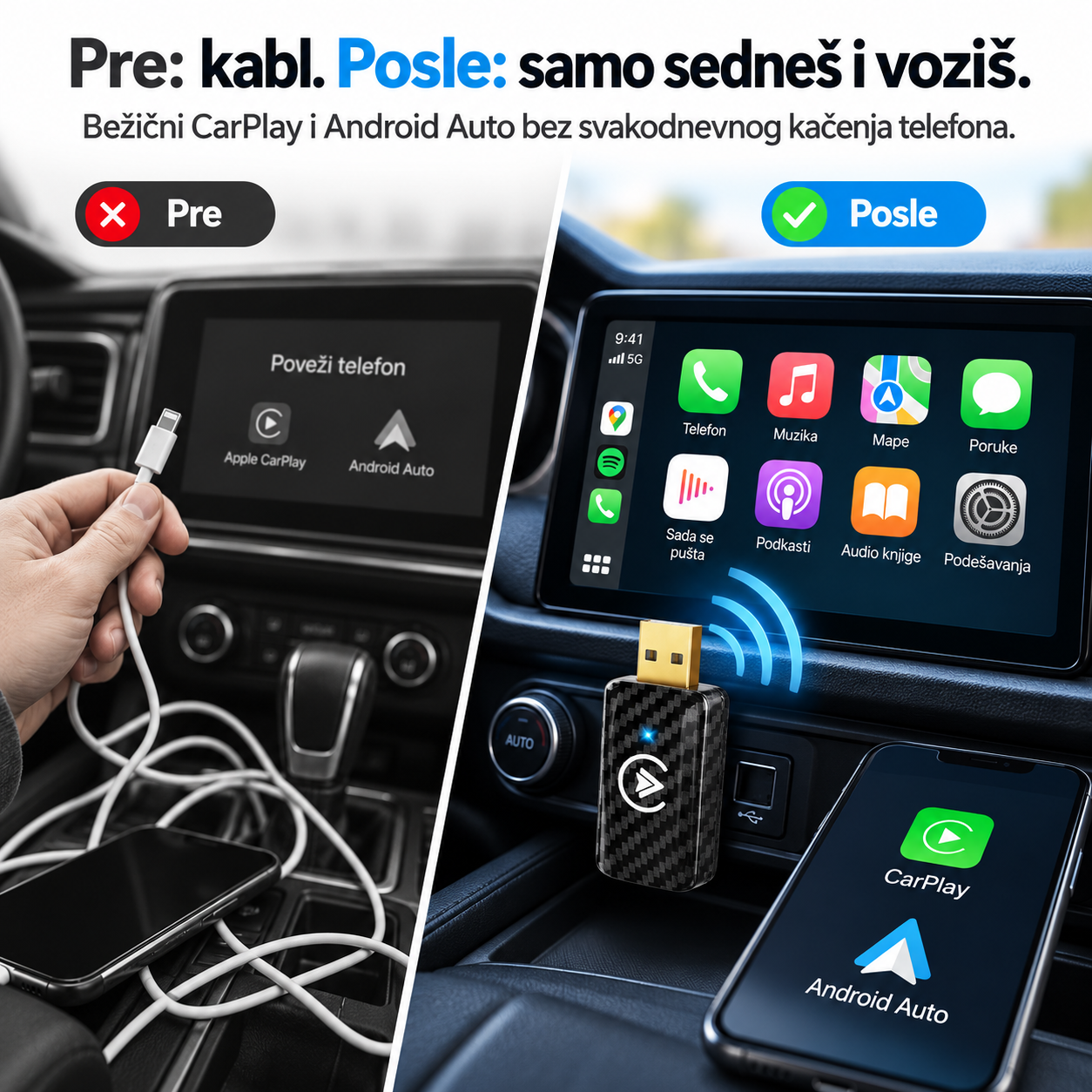 Bežični adapter za Apple CarPlay i Android Auto