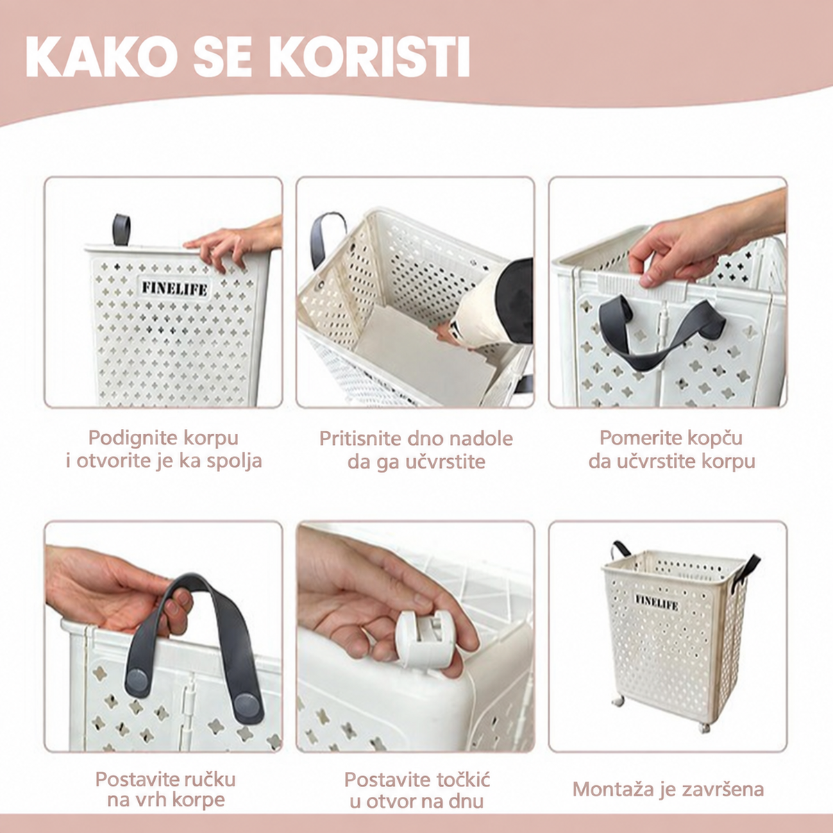 Pokretna sklopiva korpa za veš
