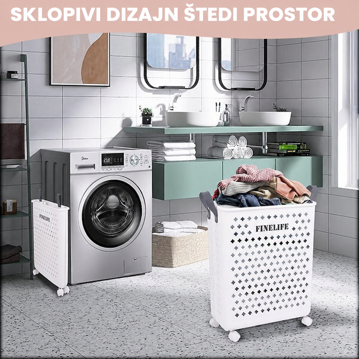 Pokretna sklopiva korpa za veš